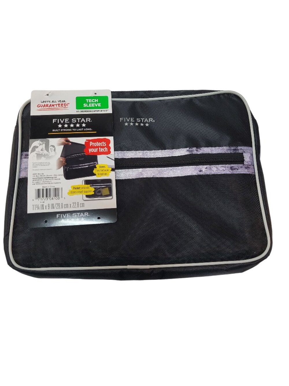 Mead Five Star Tech Sleeve Chromebook & Laptop Storage 11" Zip Close Black Grey